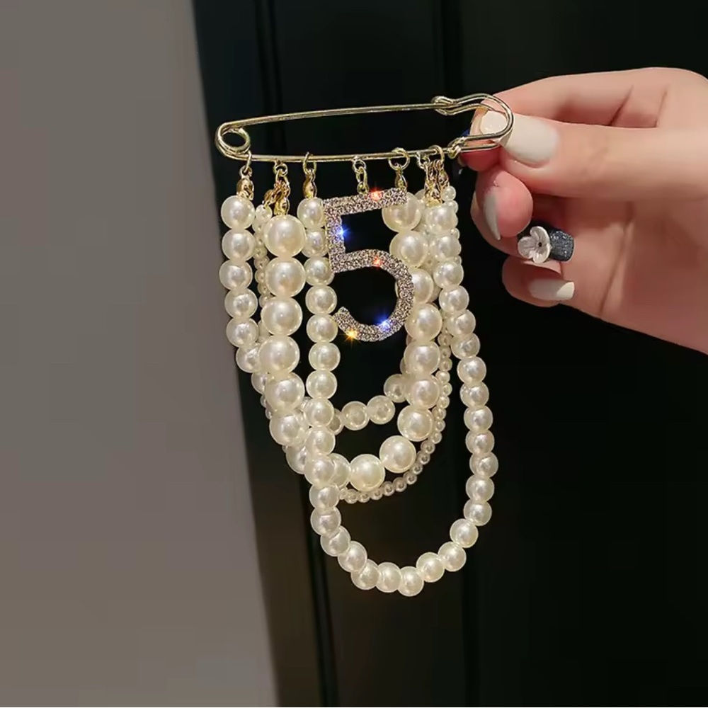 Pearl Beaded Brooch with Number 5